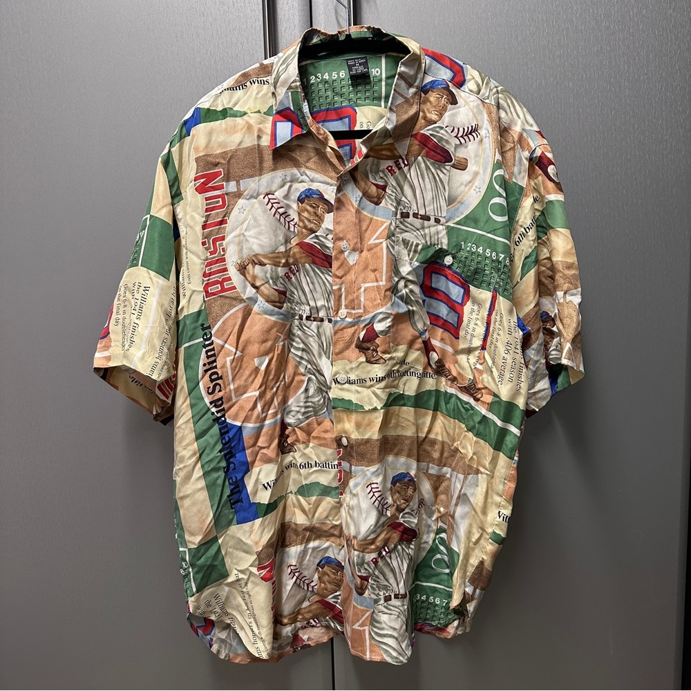 Tan and Green Casual Button Down Shirt with Artistic Print